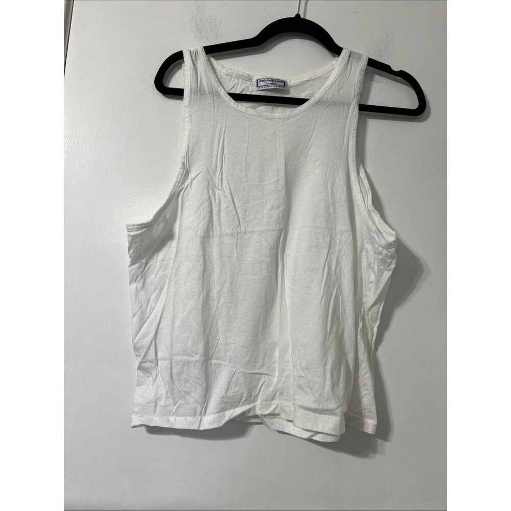Vintage YVES SAINT LAURENT YSL WHITE  SLEEVEless T SHIRT Sz XL USA See‎ Pics